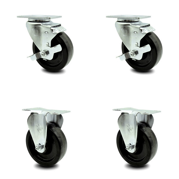 Service Caster 4 Inch Phenolic Wheel Swivel Top Plate Caster Set with 2 Brake 2 Rigid SCC SCC-20S414-PHS-TLB-TP2-2-R-2